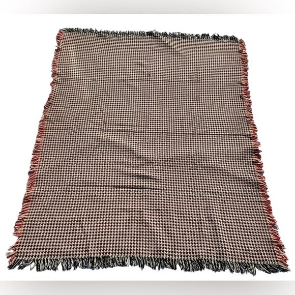 Hand-loomed/Woven WOOL Houndstooth Fringed Throw Lap Blanket - Picture 9 of 11